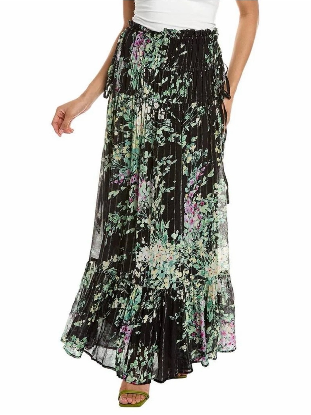 New Women's Sabina Musayev Black Floral Print Maxi Skirt Size Medium